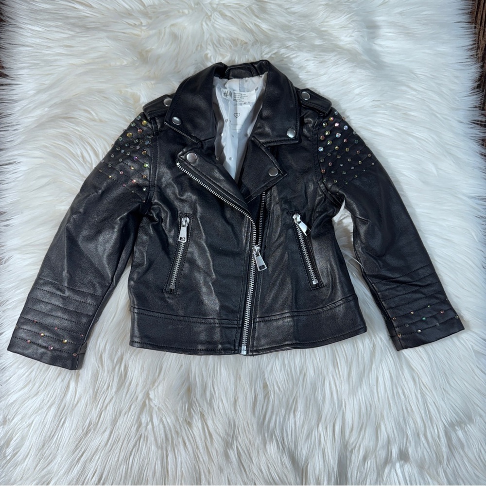 H&M Faux Leather Studded Moto Jacket Size 3-4